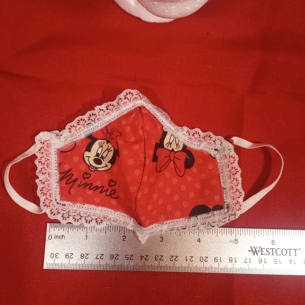 SKU 901KM Minnie Mouse Child Face Mask, Lace Trim, Filter Pocket